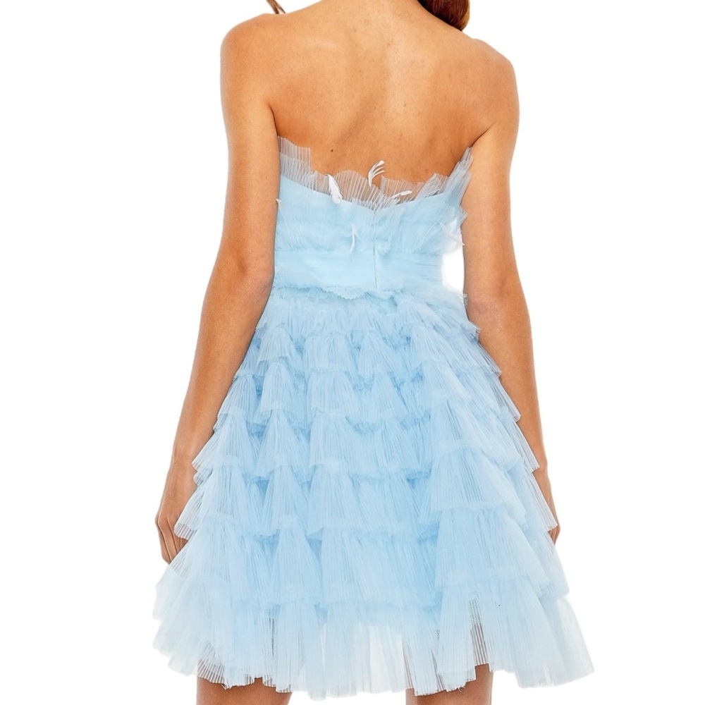 NWT Mac Duggal $798 MSRP Tiered Feather & Tulle Mini Dress in Powder Blue Size 6 - Picture 3 of 7